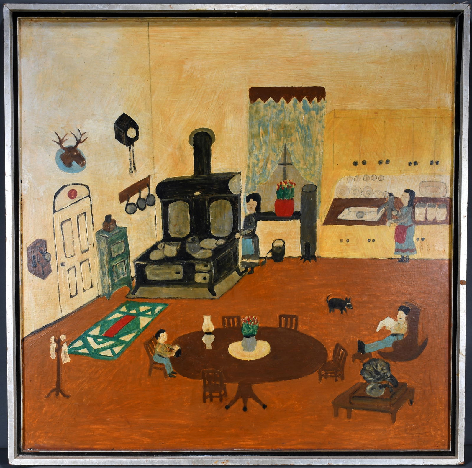 Antonio Esteves. View Inside Home.: Antonio Esteves. View Inside Home. 1973. Signed and dated. Paint on artist paper board. Excellent condition. 37" x 37". Provenance: Exhibited at The Brooklyn Museum, 1977. Est. $1,000-3,000. Ship: $30