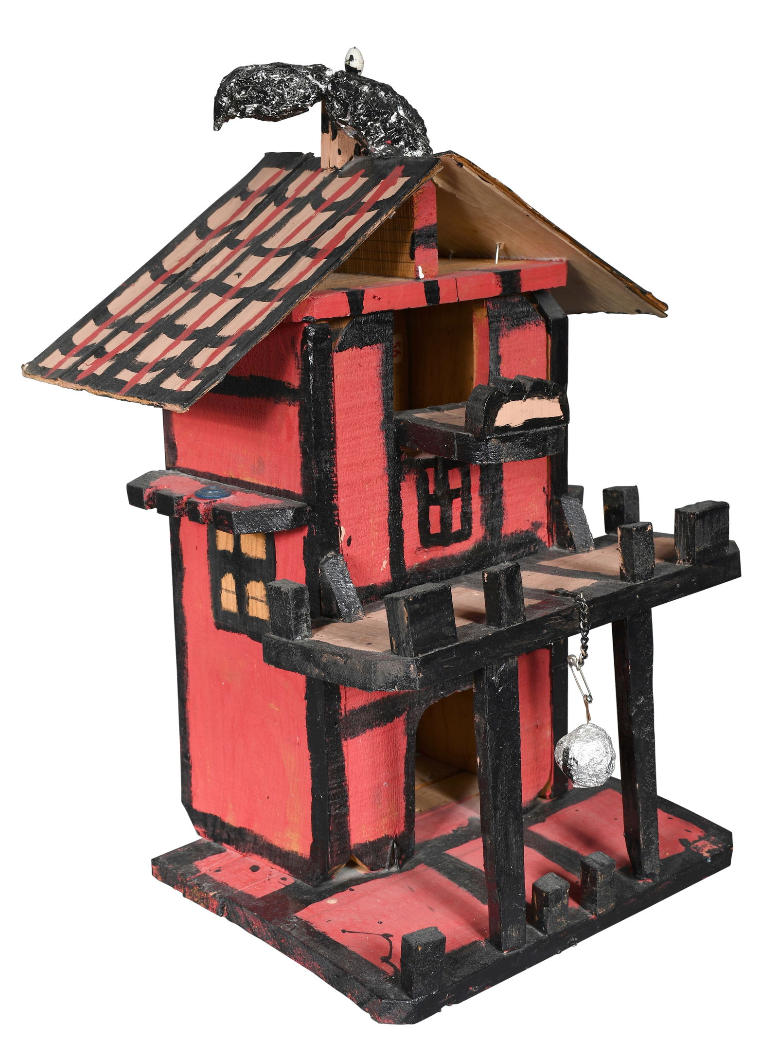 Willie Massey. Red and Black Bird House. (1 of 4)