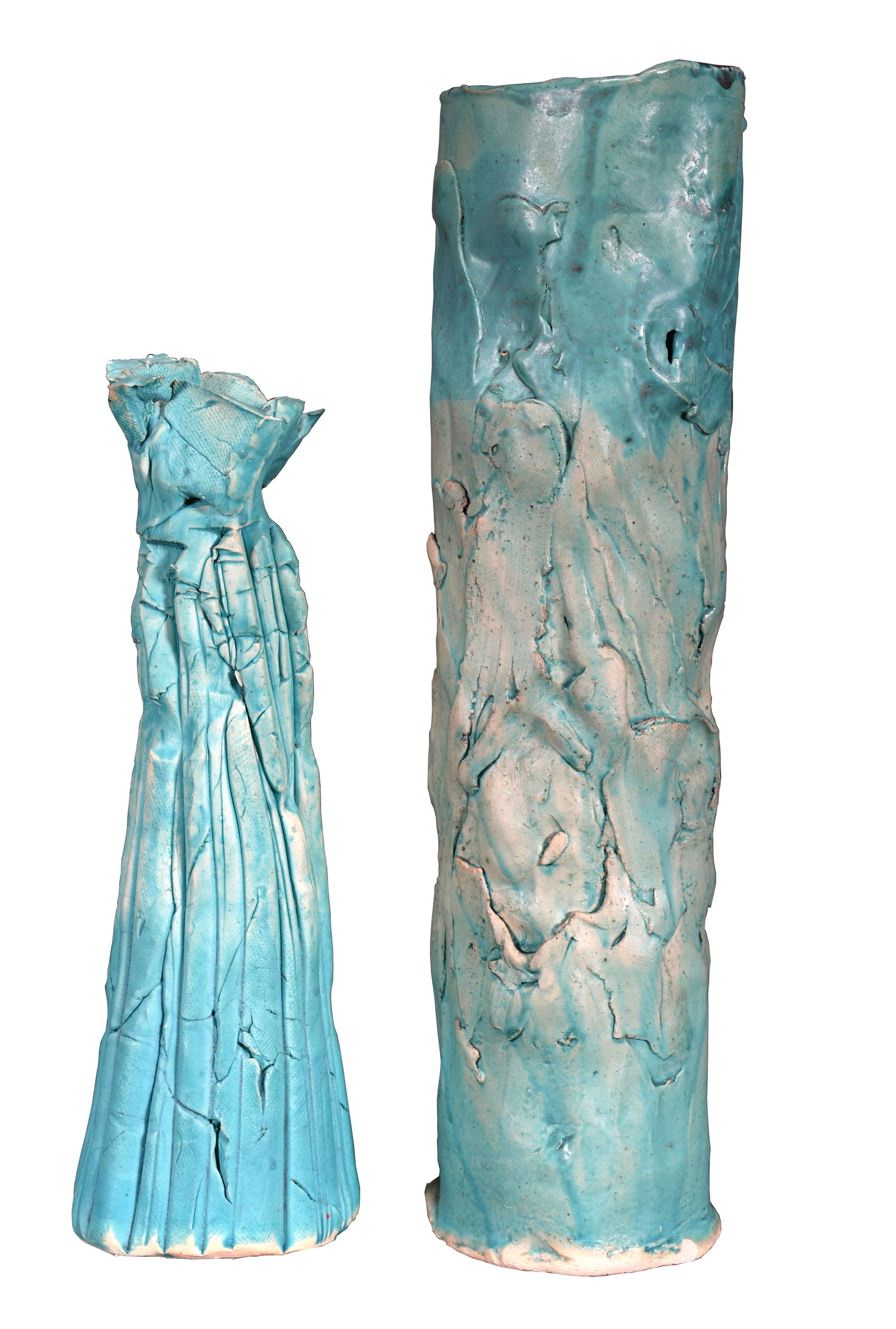 Marva Lee Pitchford Jolly. Pair Robin's Egg Blue Glazed Vases. (1 of 6)