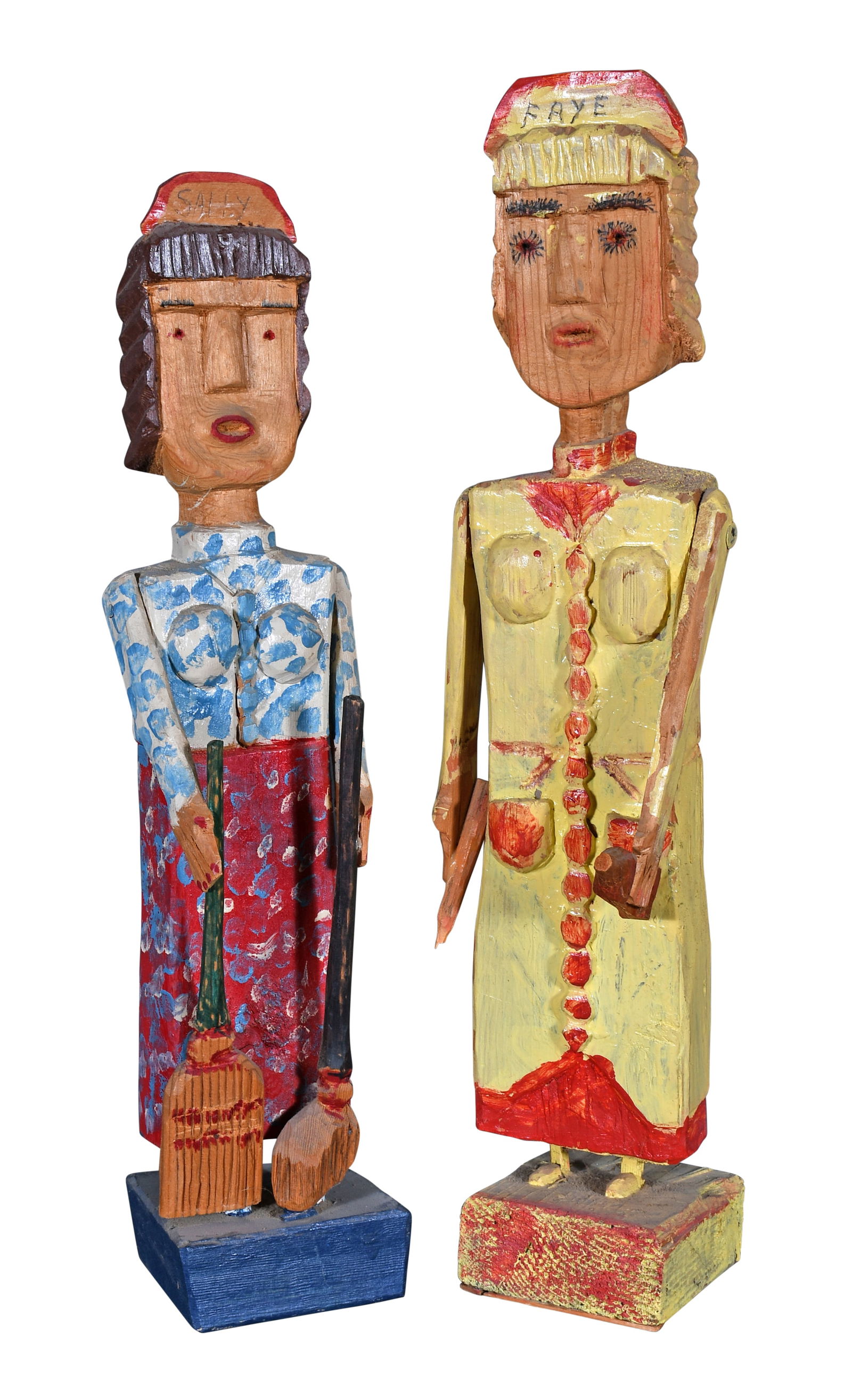 Carl McKenzie. Pair of Working Women.: Carl McKenzie. Pair of Working Women. c.1990. Signed and dated. Carved and painted wood. Excellent condition. Tallest is 18" h. Est. $800-1,200. Ship: $75
