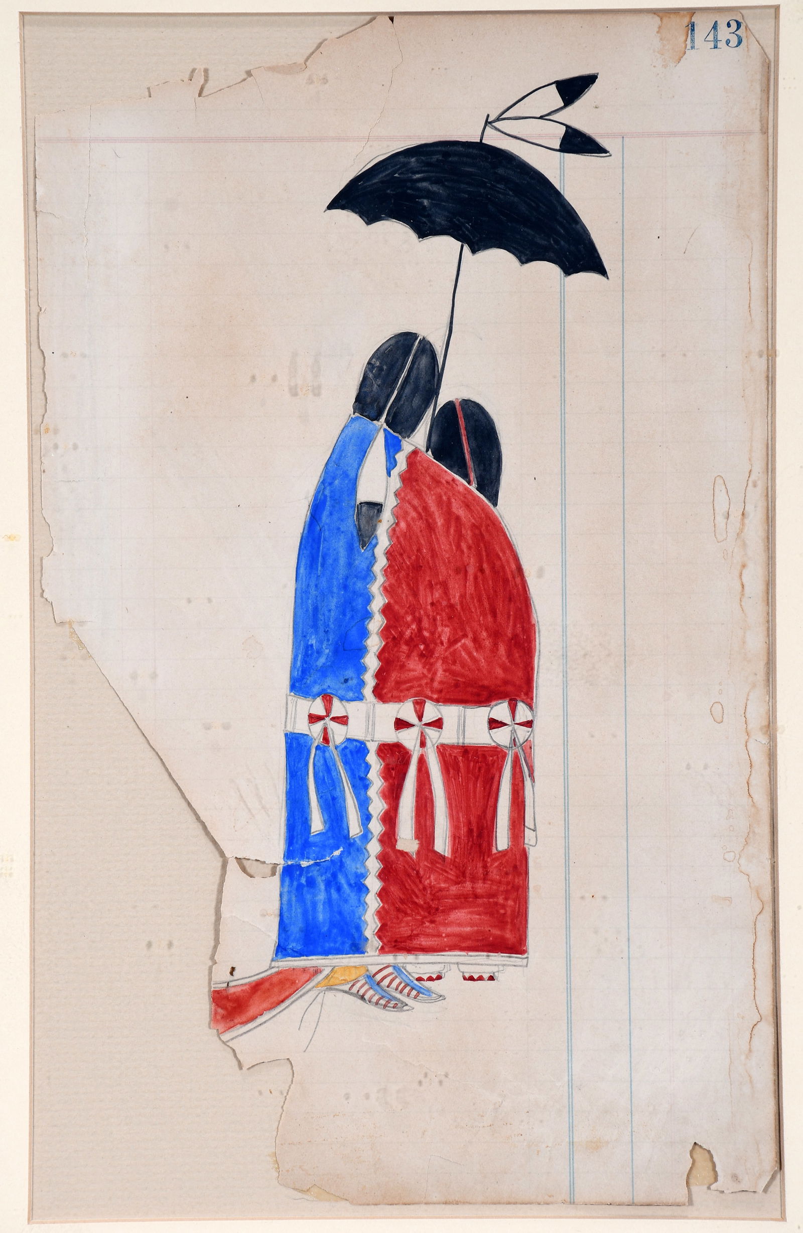 Native American Ledger Drawing. Married Couple. (1 of 8)