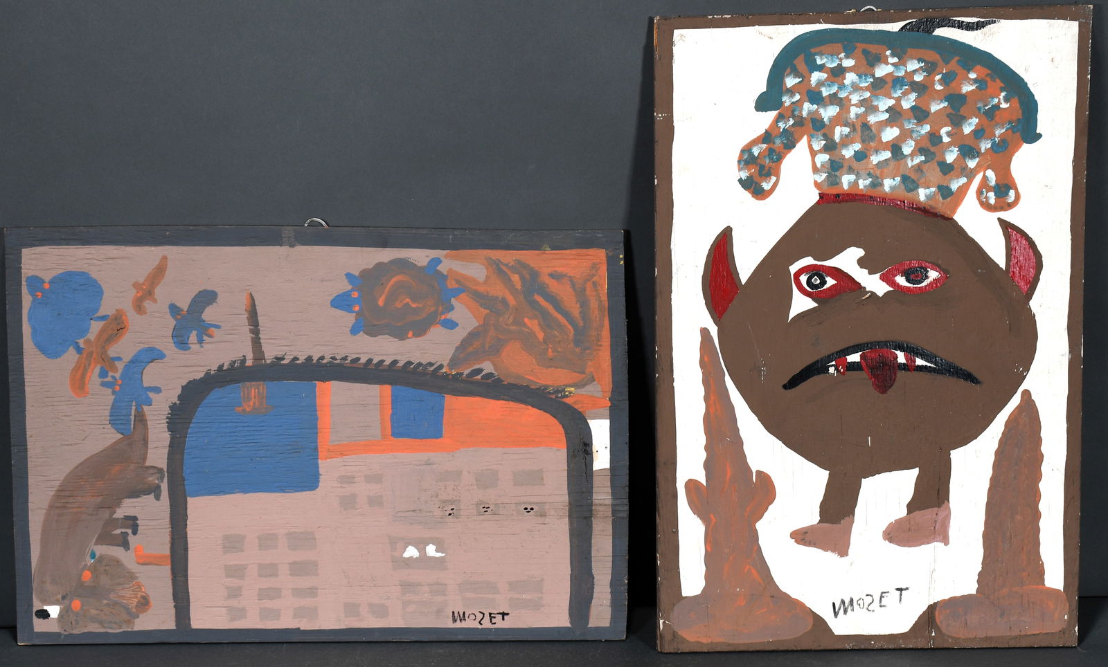 Mose Tolliver. Pair of Paintings - Drill House & Bulldog. (1 of 2)
