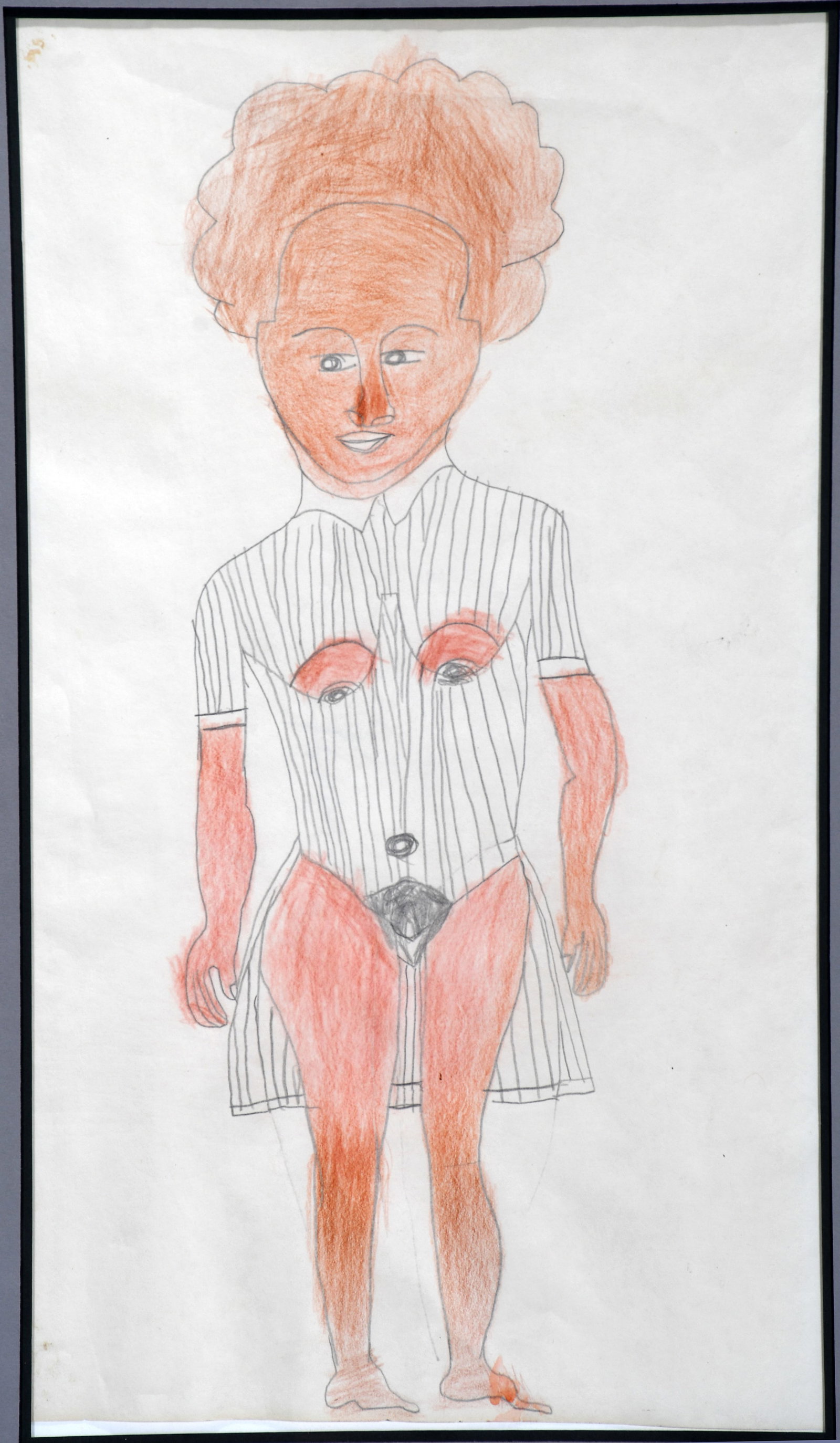 Henry Speller. Nude In Pin Stripes.: Henry Speller. Nude In Pin Stripes. Not signed. Crayon and graphite on paper. Great condition. Size with frame is 21" w x 31" h. Est. $400-600. Ship: $65