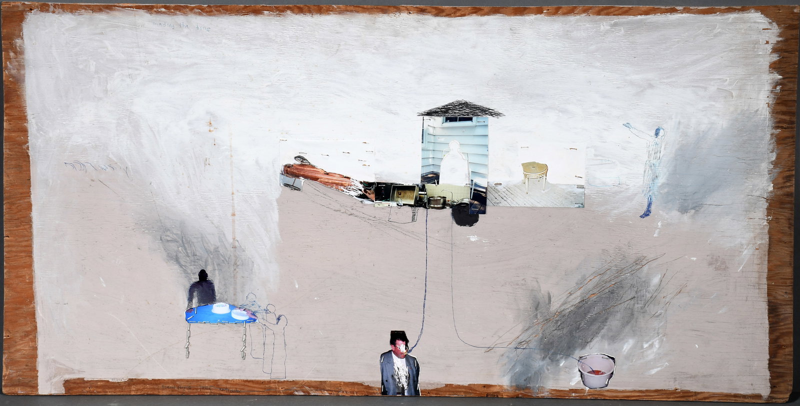 Clint Griffin. Spooky Mister Alley.: Clint Griffin. Spooky Mister Alley. 2000. Signed, dated and titled. Mixed media photos and paint on found board. Excellent condition. 48" w x 24" h. Est. $500-800. Ship: $200