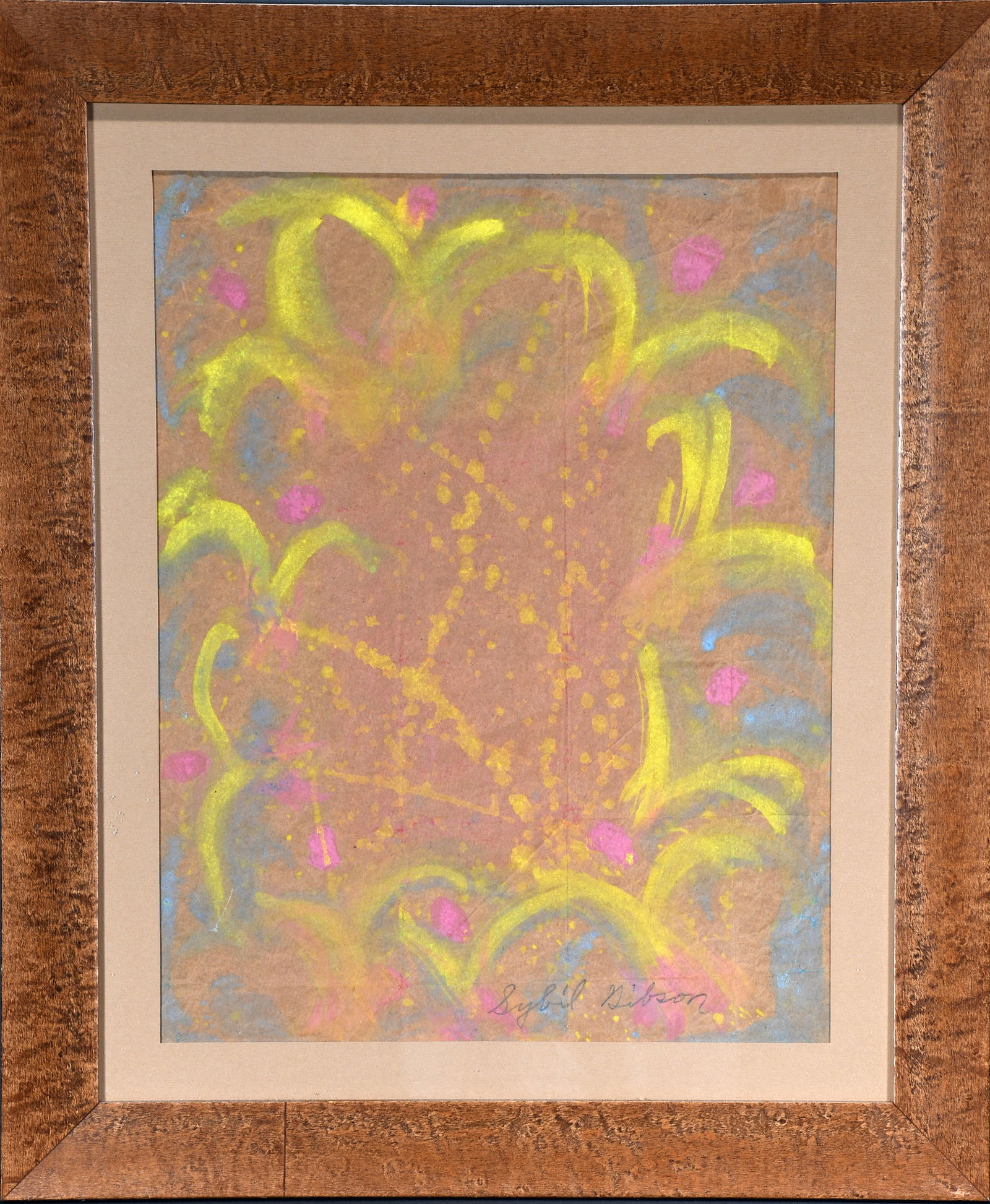 Sybil Gibson. Yellow Daylilies.: Sybil Gibson. Yellow Daylilies. Signed. Paint on paper. Size with frame is 20" w x 24" h. Est. $200-300. Ship: $55