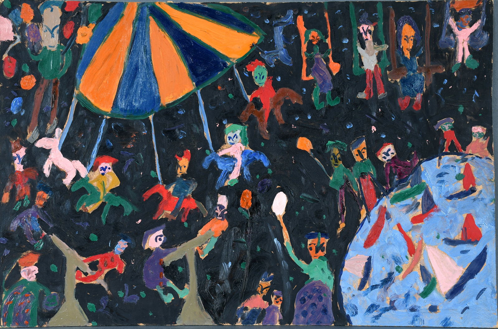 Cocur Bohcesi. Carousel.: Cocur Bohcesi. Carousel. 1950. Signed, dated and titled. Oil on Masonite. Minor wear on edges, otherwise excellent condition. Image is 25.5" w x 17" h. Provenance: Galerie St. Etienne. Est. $300-500.