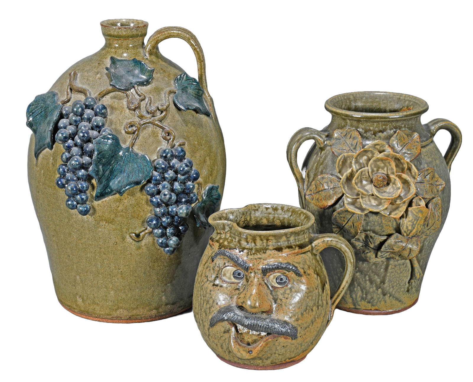 Crocker Family. 2 Decorated Works & Small Face Jug. (1 of 3)