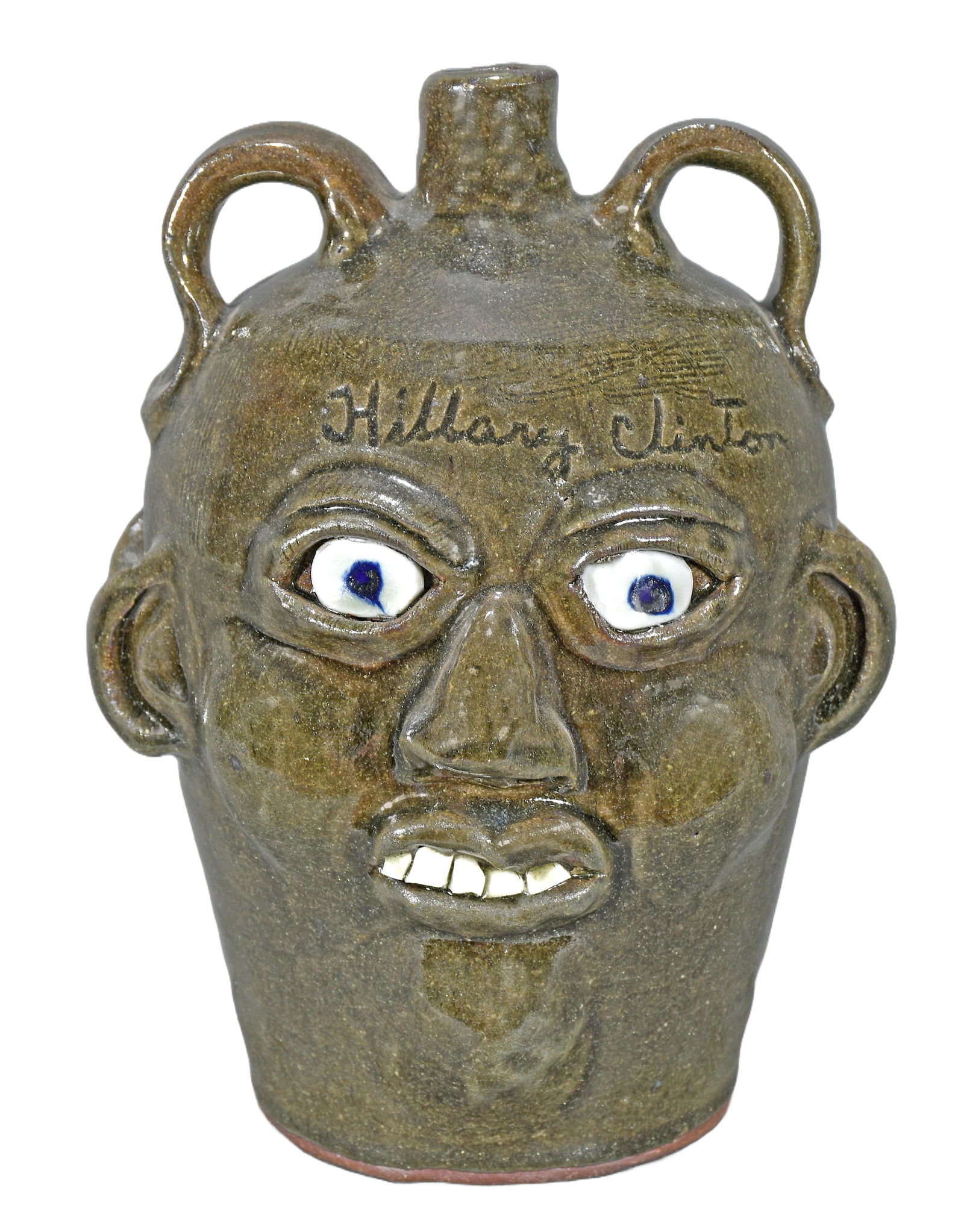 Grace Nell Hewell. Hillary & Bill Clinton-Dbl Sided Face Jug. (1 of 6)