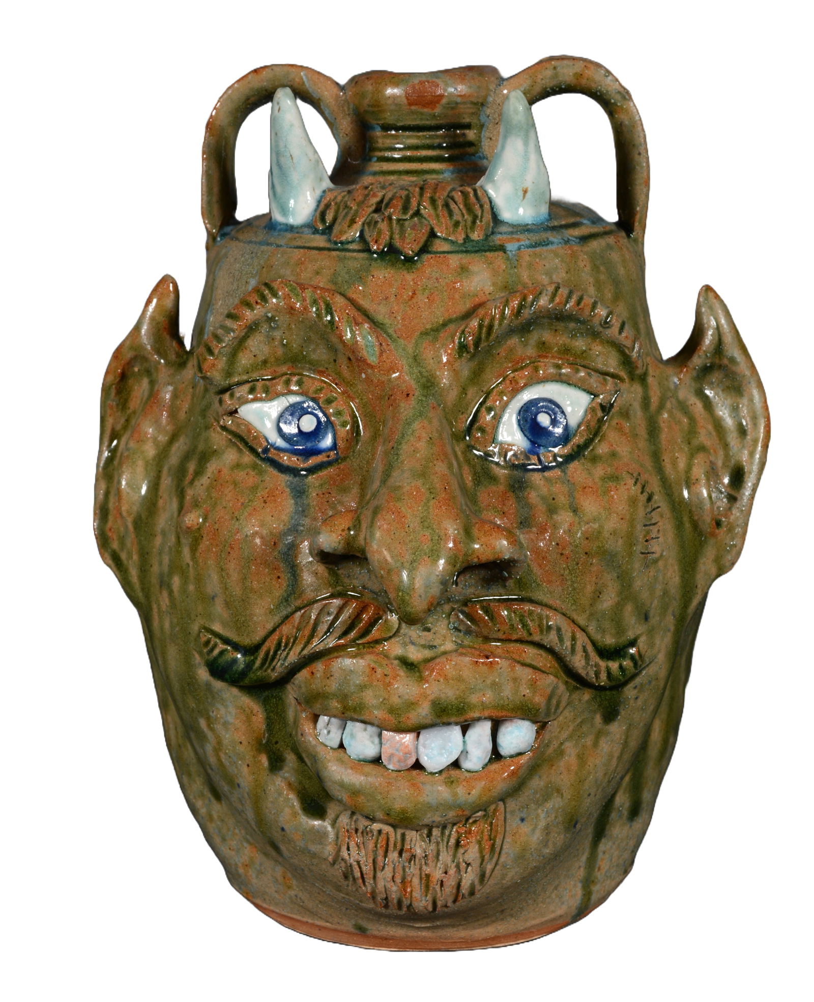 Albert Hodge. Glass Drip Devil Face Jug. (1 of 4)