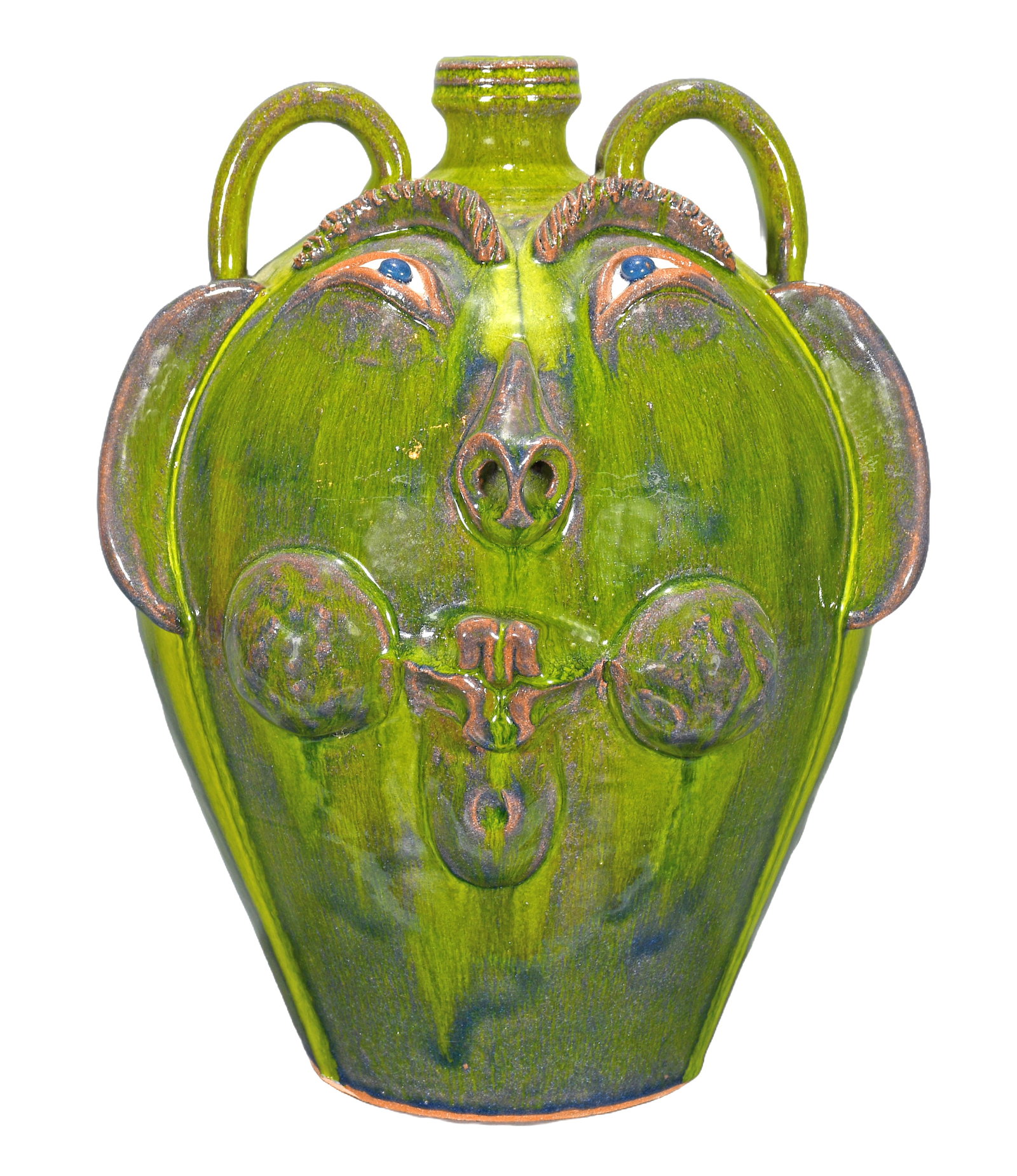 A.V. Smith. Whistling Forest Green Face Jug. (1 of 5)