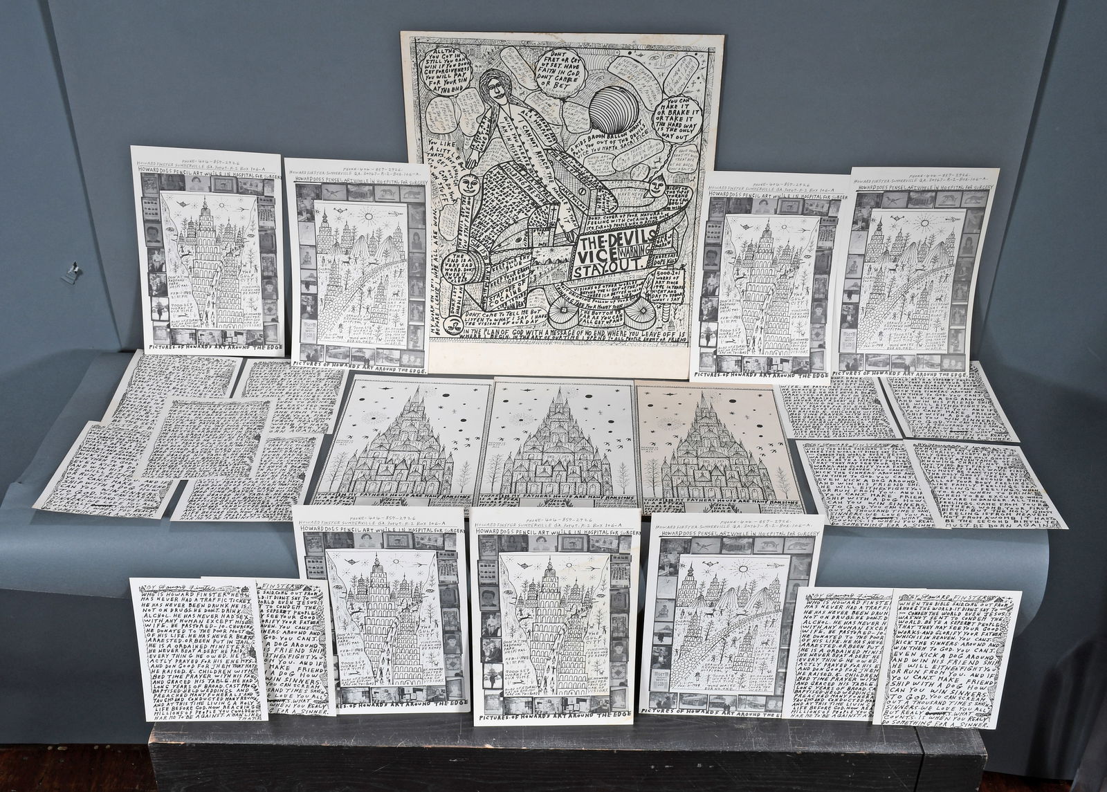 Howard Finster. 23 Early Black & White Prints. (1 of 2)