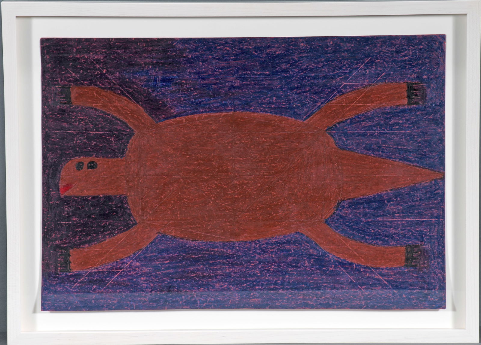 Eddie Arning. Turtle.: Eddie Arning. Turtle. c. 1968-70. Signature not visible. Craypas on paper. Excellent condition. Size with frame is 20" w x 15" h. Est. $800-1,200. Ship: $45