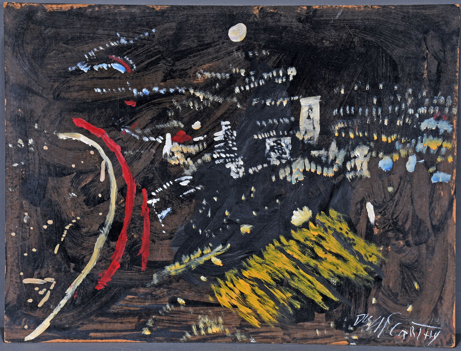 Justin McCarthy. Night Scene.: Justin McCarthy. Night Scene. Signed. Paint on Masonite. Good condition. 24" w x 18" h. Est. $100-200. Ship: $45