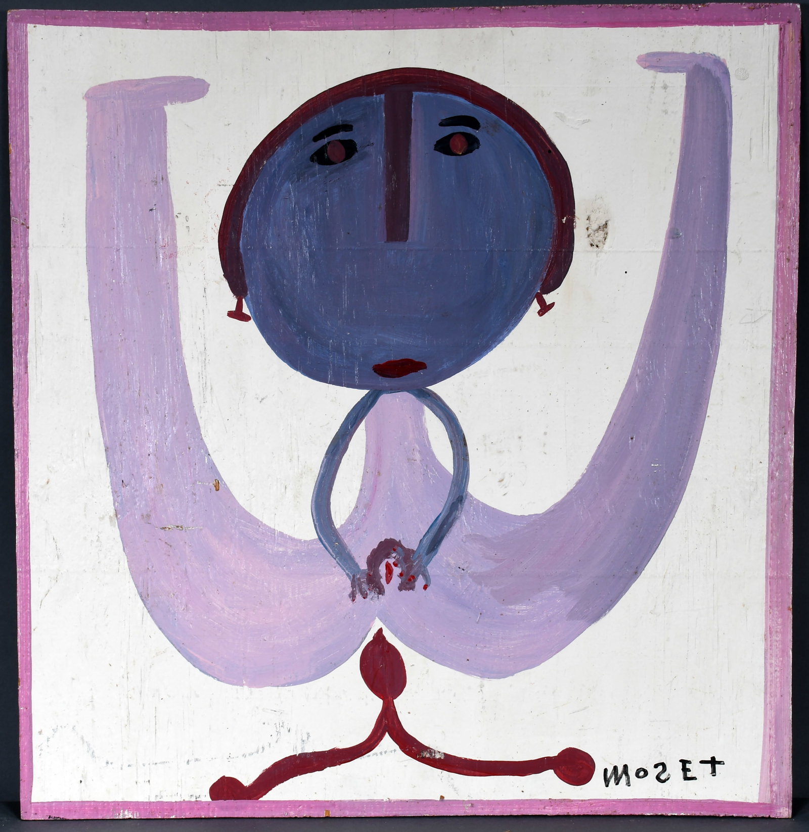 Mose Tolliver. Erotic Moose Lady.: Mose Tolliver. Erotic Moose Lady. Signed. Paint on board. Minor wear throughout, otherwise good to fair condition. 23" w x 24" h. Est. $300-500. Ship: $65