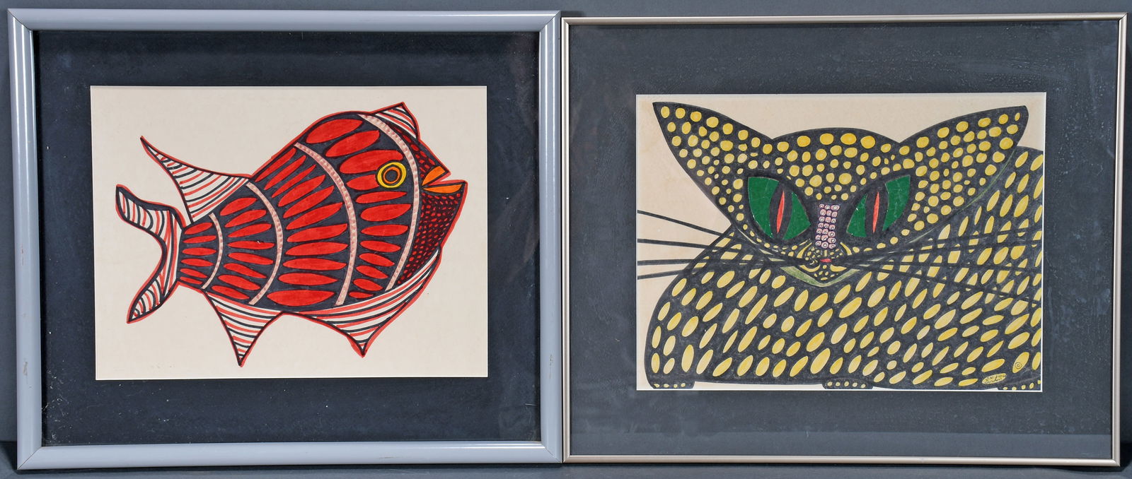Ted Gordon. Pair of Works, Fish and Cat. (1 of 2)