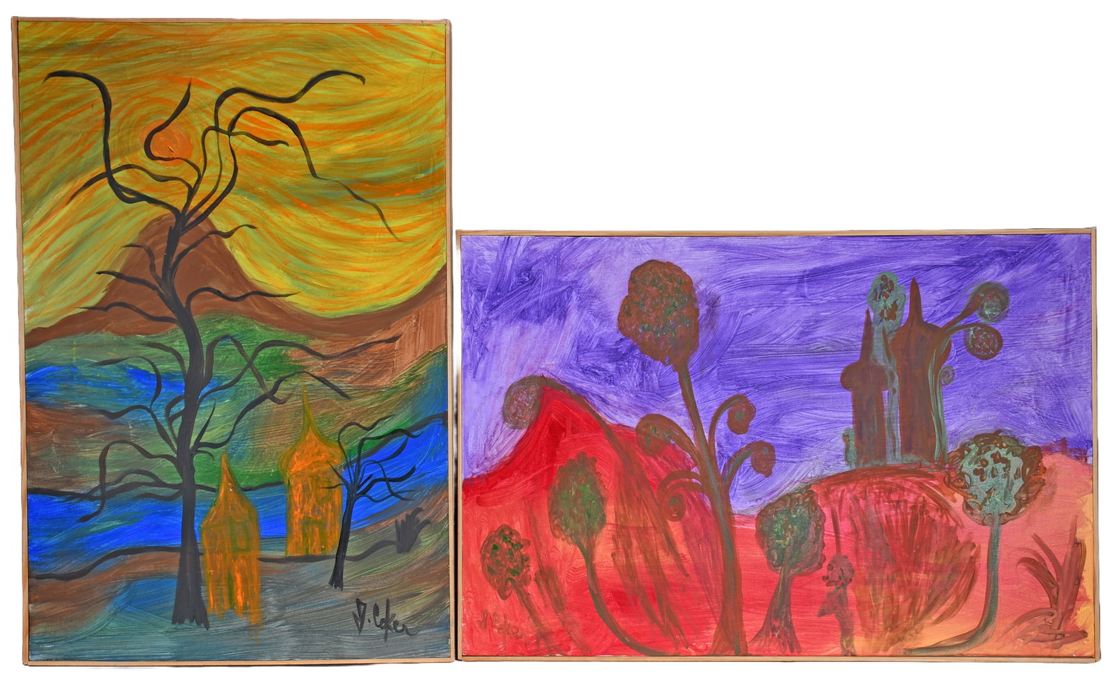 Jerry Coker. Pair of Works.: Jerry Coker. Pair of Works. Signed. Oil on canvas. Excellent condition. Each is 25" x 37". Est. $100-300. Ship: $150