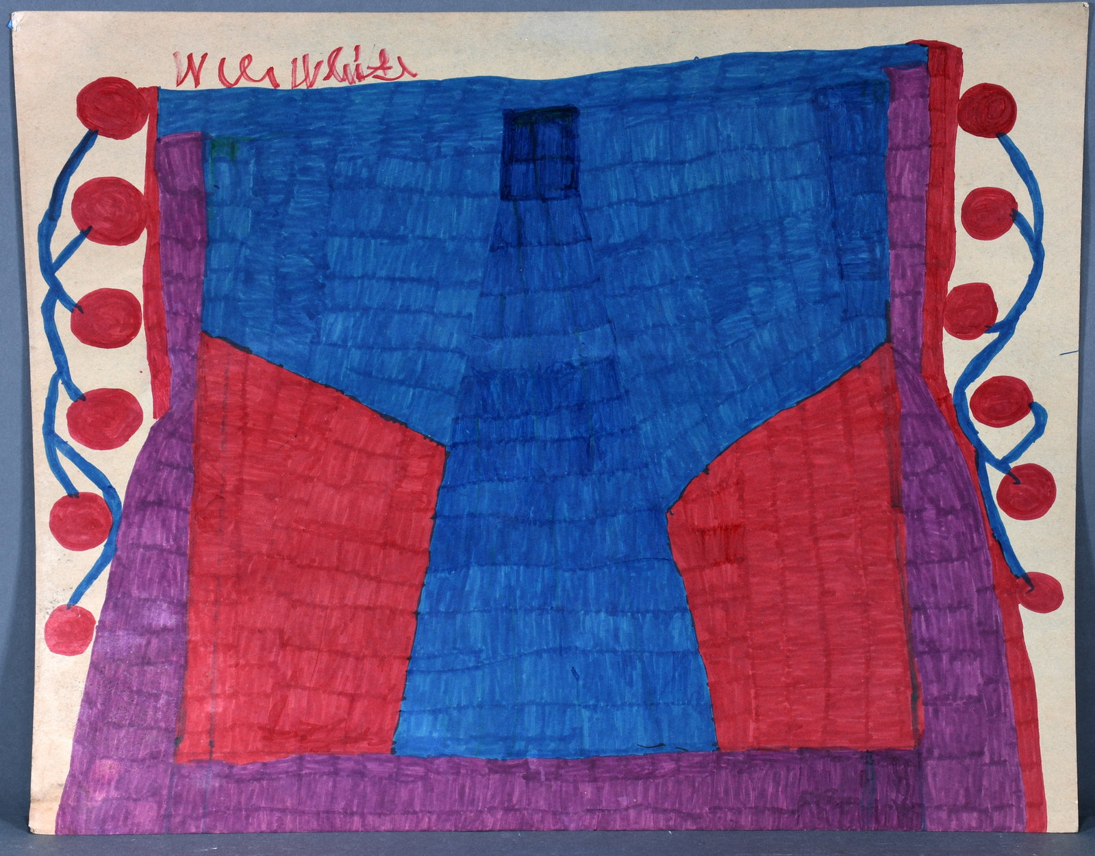 Willie White. Abstract with Cherries.: Willie White. Abstract with Cherries. Signed. Marker on cardstock. Minor wrinkle on bottom left corner, otherwise good condition. 28" w x 22" h. Est. $200-400. Ship: $65