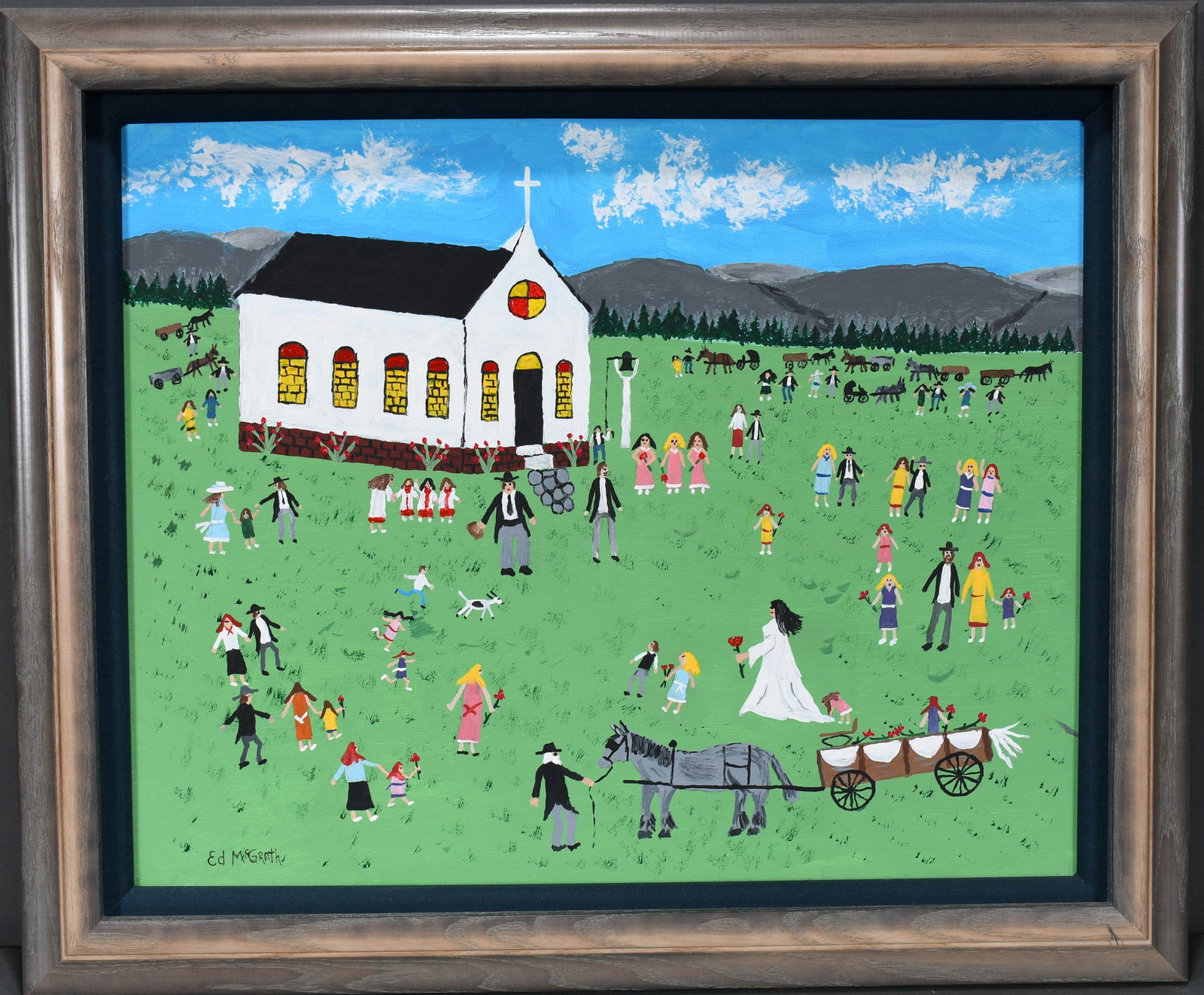 Ed McGrath. Church.: Ed McGrath. Church. Signed. Oil on canvas. Excellent condition. Size with frame is 24" w x 20" h. Proceeds to benefit The Paradise Garden Foundation. Est. $100-200. Ship: $65