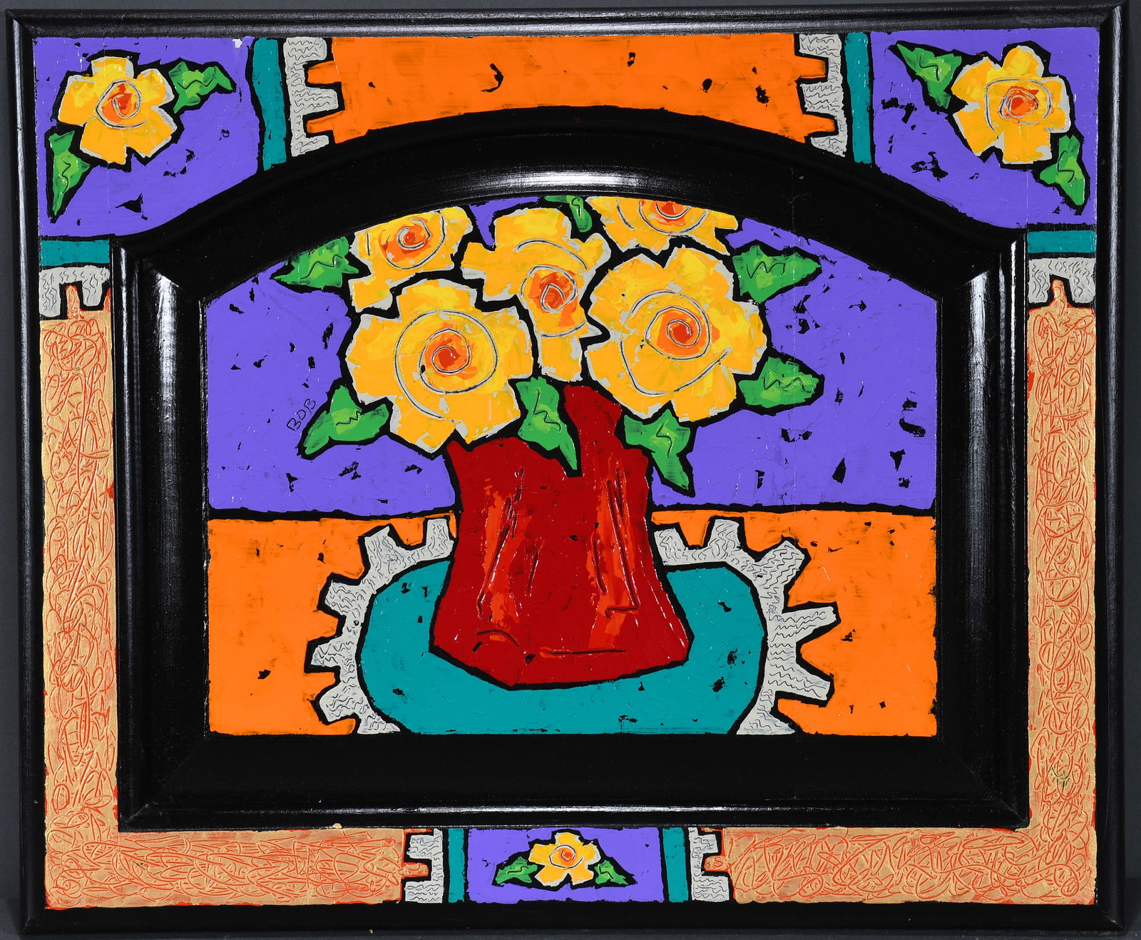 Bob McGill. Feels Like Paradise.: Bob McGill. Feels Like Paradise. 2023. Signed and dated. Paint on found cabinet door. Excellent condition. 18" w x 15" h. Proceeds to benefit The Paradise Garden Foundation. Est. $100-200. Ship: $45