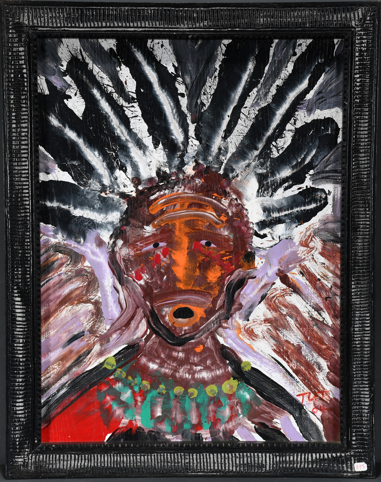 Tom Touchstone. Primal Finery.: Tom Touchstone. Primal Finery. Signed and titled. Paint on board. Excellent condition. Size with frame is 22" w x 28" h. Proceeds to benefit The Paradise Garden Foundation. Est. $100-200. Ship: $65