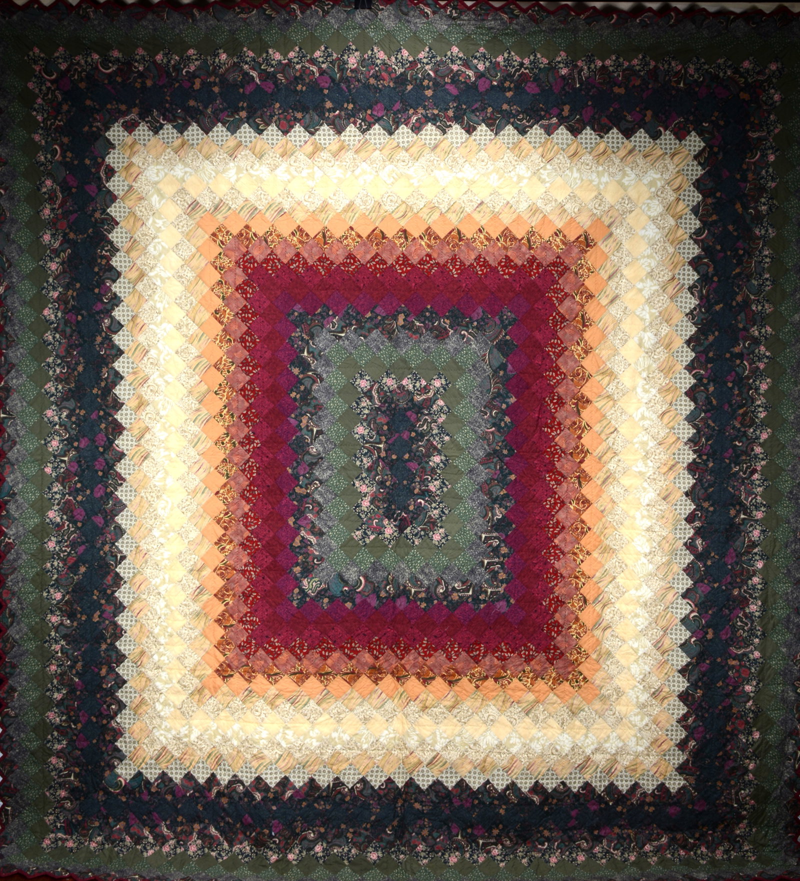 Donna Sharp. Sharecroppers Roof Quilt.: Donna Sharp. Sharecroppers Roof. 2001. Signed and dated. Cotton quilt. Excellent condition. 98" x 107". Provenance: Barbara Hacker Hunter Collection. Est. $500-1,000. Ship: $45