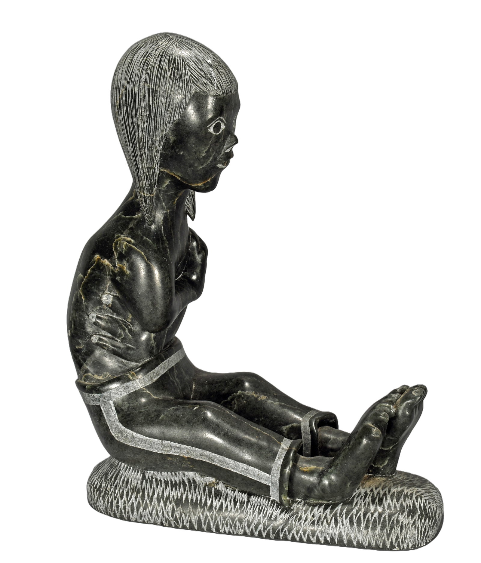 Simeonie Eliassiapix. Inuit - Self Embrace.: Simeonie Eliassiapix. Inuit - Self Embrace. 1982. Signed and dated. Carved serpentine. Excellent condition. 8" w x 10" h. Est. $200-400. Ship: $65