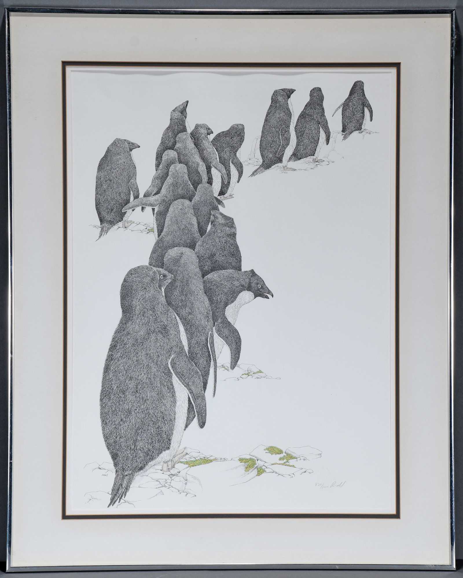 Parwall. Inuit - March of the Penquins: Parwall. Inuit - March of the Penguins. #934 of 1000. Signed and numbered. Print on paper. Excellent condition. Size with frame is 24" w x 30" h. Est. $200-300. Ship: $85