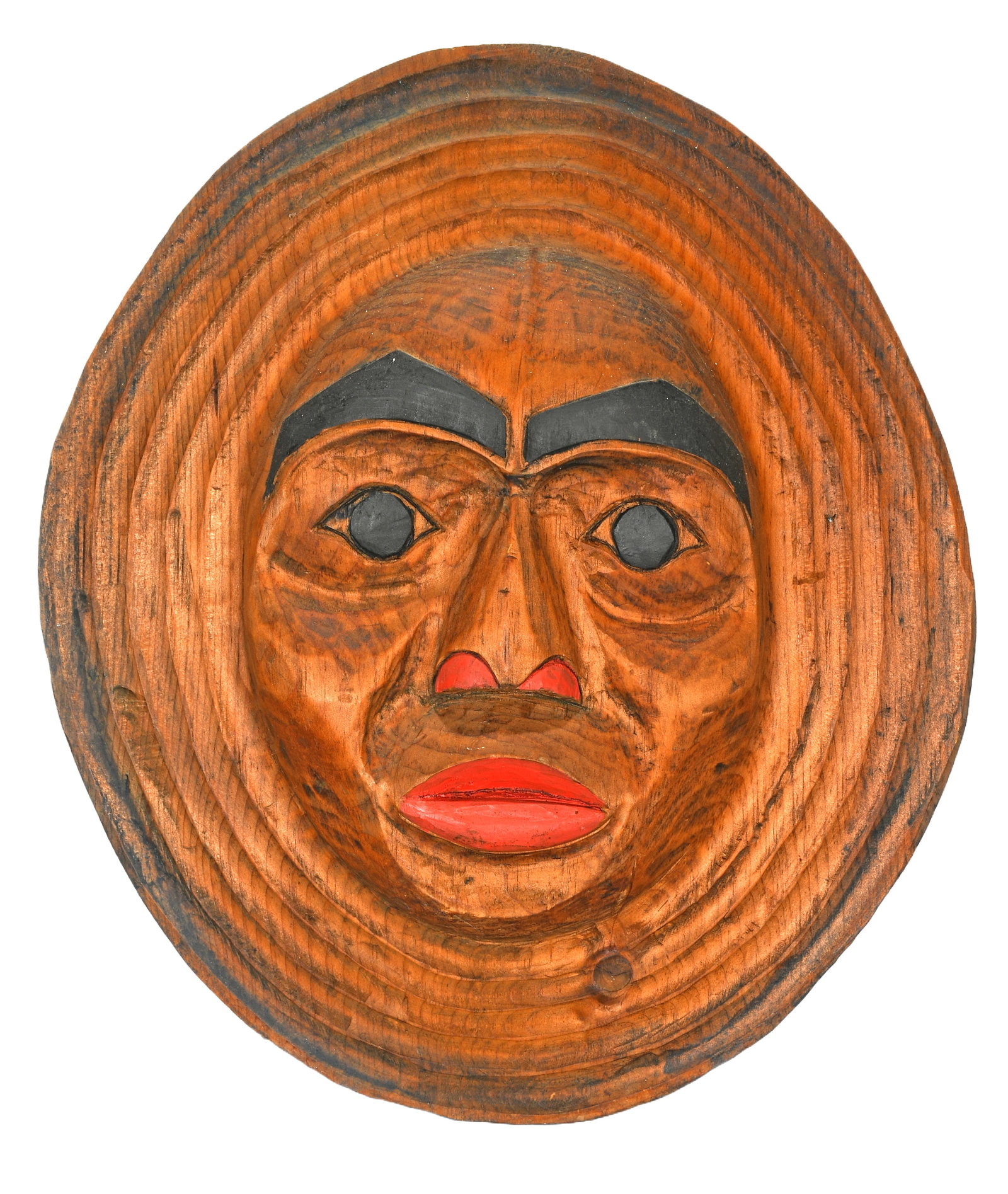 B. Bauchard. Northwest Mask Relief.: B. Bauchard. Northwest Mask Relief. Signed. Carved and stained wood. Excellent condition. 16" w x 18" h. Est. $200-300. Ship: $45