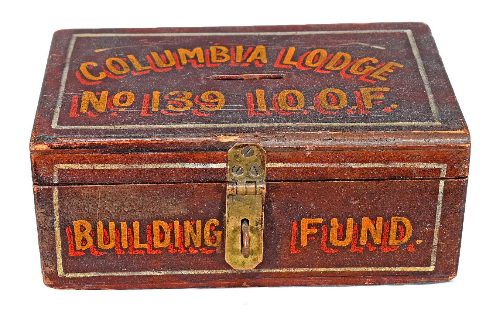 Columbia Lodge Building Fund Money Box. (1 of 3)