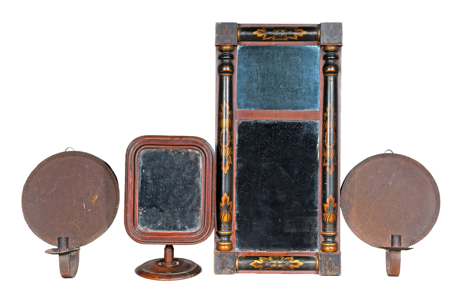 Two Early Mirror and Pie Tin Wall Sconces. (1 of 4)