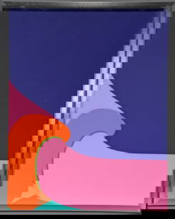 Sven Lukin. Purple and Pink Abstract.: Sven Lukin. Purple and Pink Abstract. Signed on verso. Print. Excellent condition. Size with frame is 24" w x 30" h. Provenance: Phyllis Kind Collection. Est. $300-500. Ship: $65