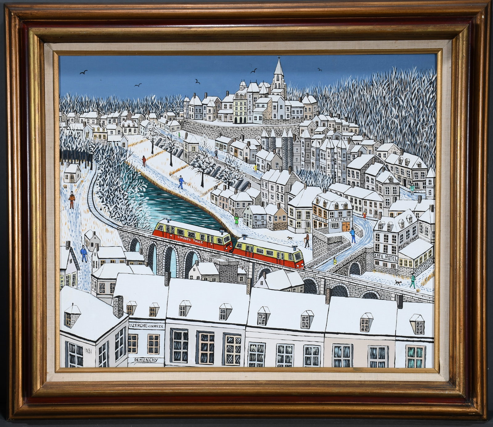 Andre' Demonchy. Lizerche. 1: Andre' Demonchy. Lizerche. 1981. Signed, dated and titled. Oil on canvas. Excellent condition. Size with frame is 32.5" w x 28" h. Est. $300-500. Ship: $150