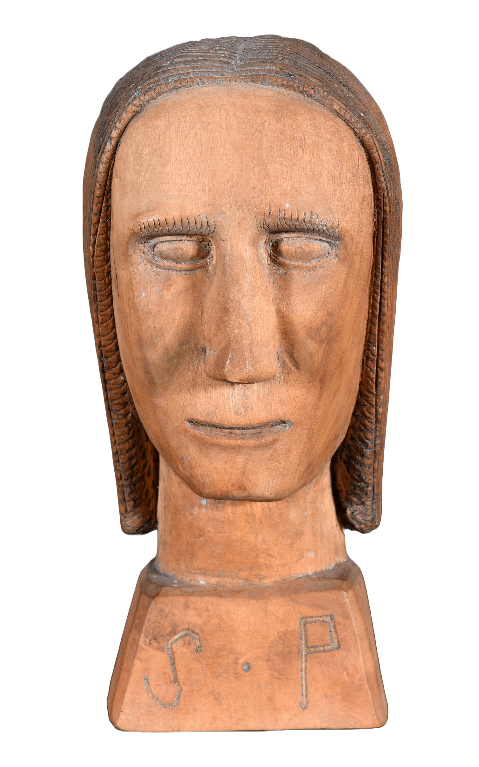 Peter Smajic. Woman's Bust.: Peter Smajic (Croatian, 1910-1985). Woman's Bust. Initialed. Carved and stained wood. Excellent condition. 9" h. Est. $100-200. Ship: $45