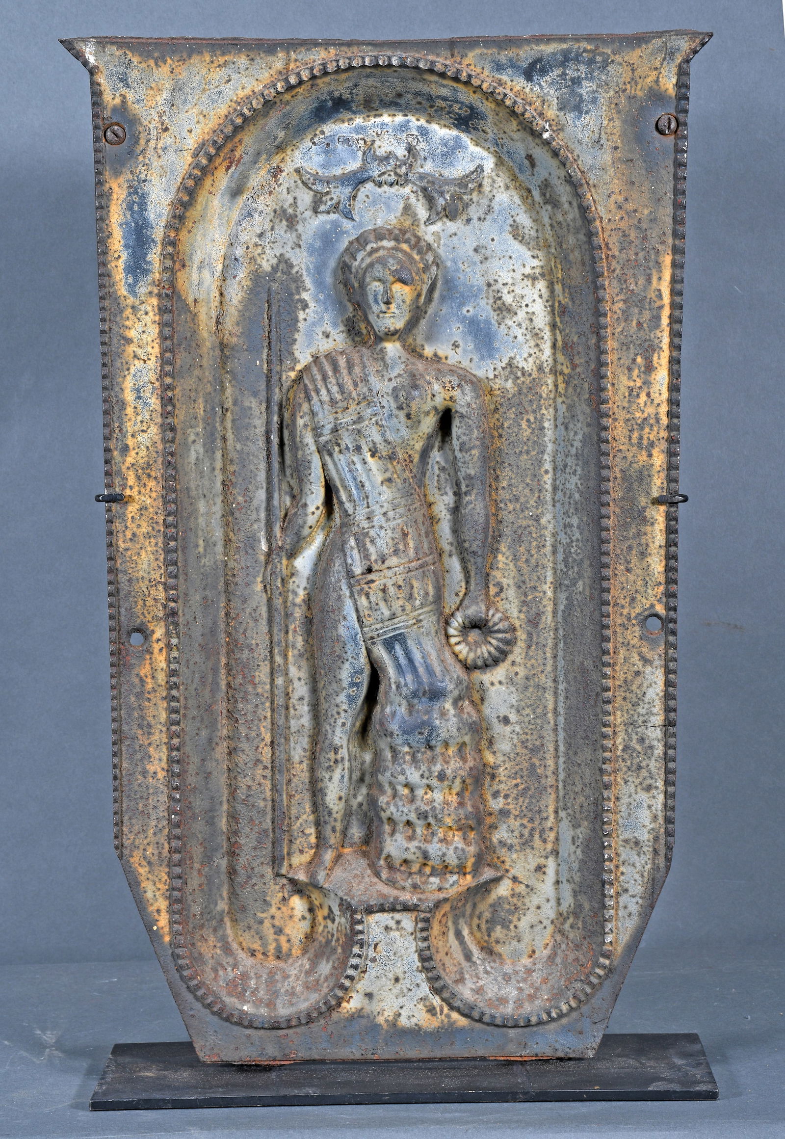 Cast Iron Warrior Princess Relief on Stand. (1 of 3)