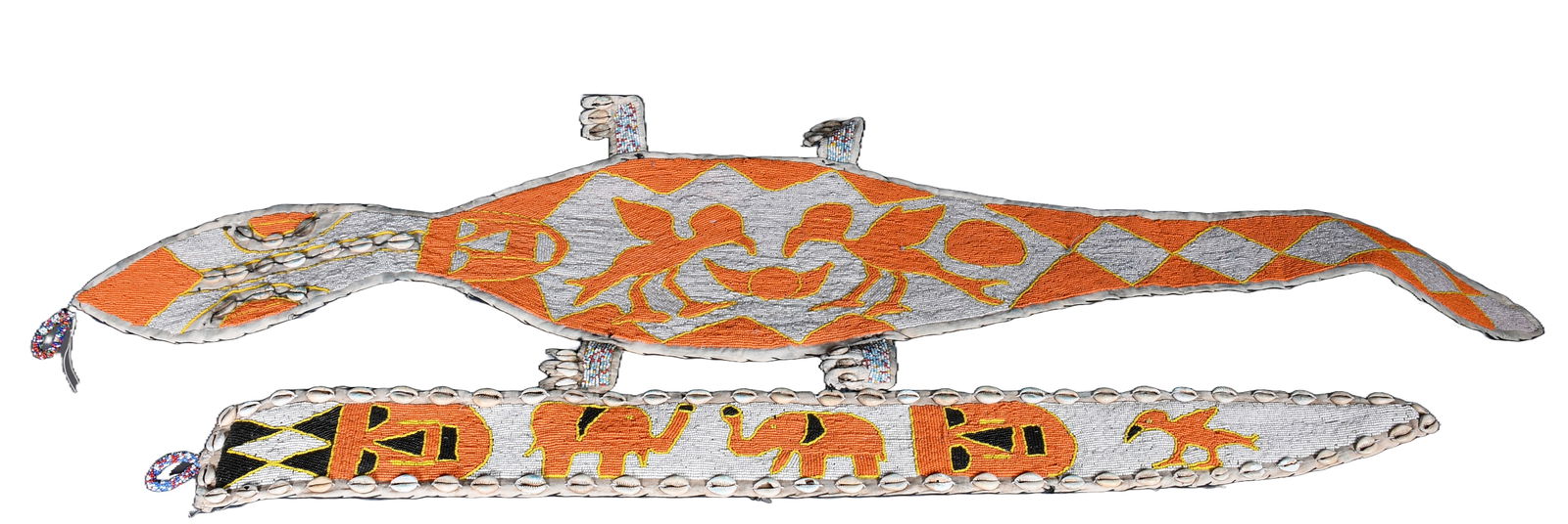 Anonymous. Pair of African Crocodile and Belt Beaded Works. (1 of 2)