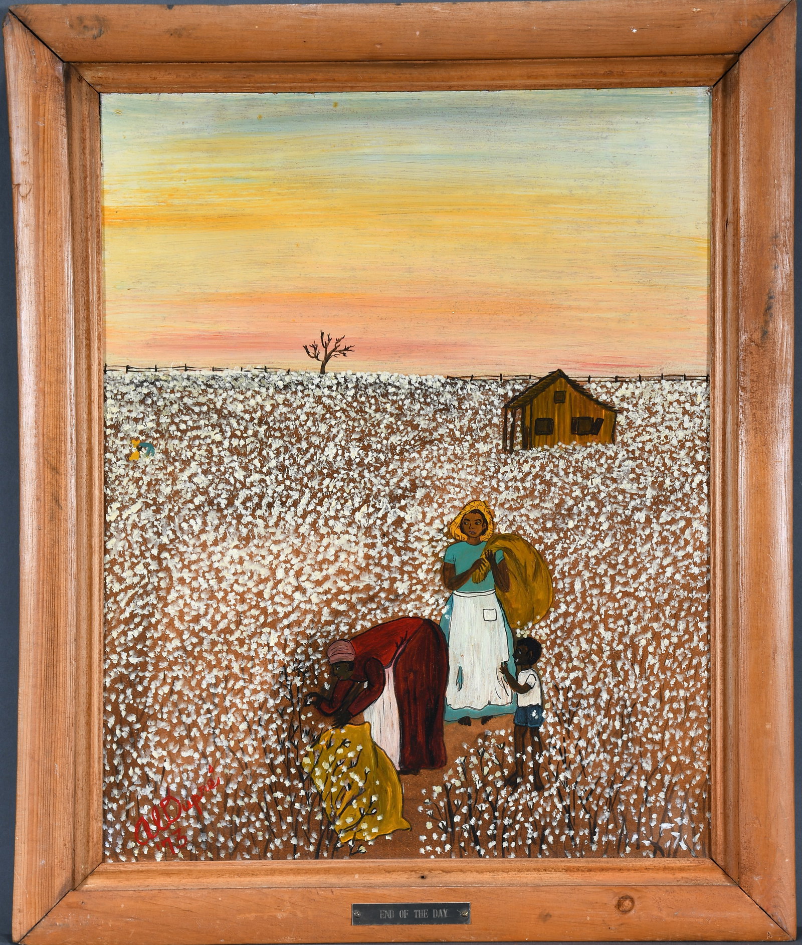 Ann Lewis Dupre. End of the Day.: Ann Lewis Dupre. End of the Day. 1973. Initialed and dated. Oil on Masonite. Excellent condition. Size with frame is 20" w x 24" h. Provenance: Galerie St. Etienne. Est. $200-300. Ship: $65