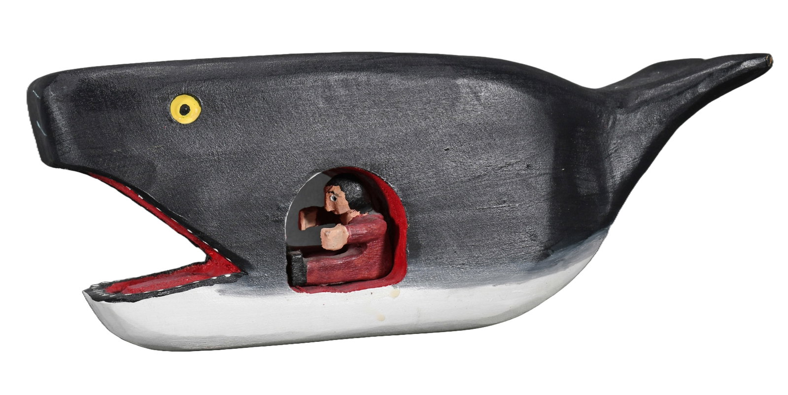 Jim Lewis. Jonah and the Whale.: Jim Lewis. Jonah and the Whale. Signed. Carved and painted wood. Excellent condition. 12" w x 4.5" h. Est. $100-200. Ship: $45