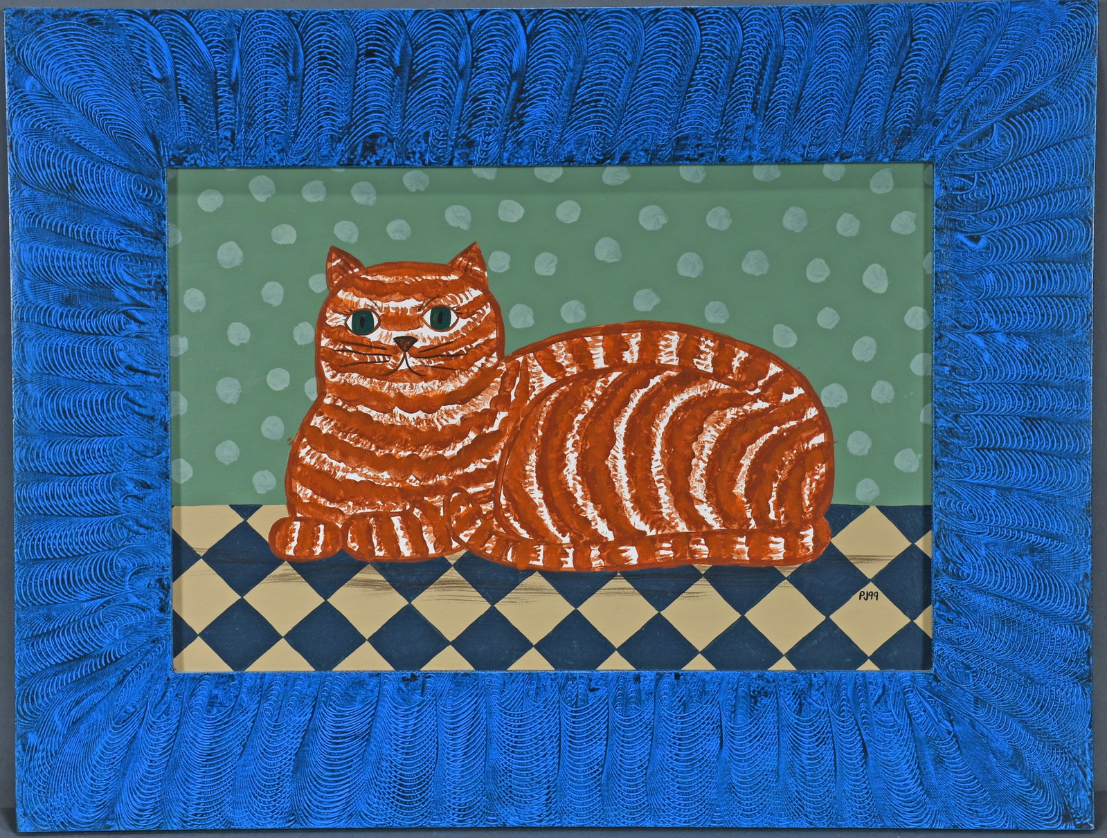 P.J. Hornberger. Cat.: P.J. Hornberger. Cat. 1999. Signed and dated. Paint on board. Excellent condition. Size with artist-painted frame is 24" w x 18" h. Est. $100-200. Ship: $45