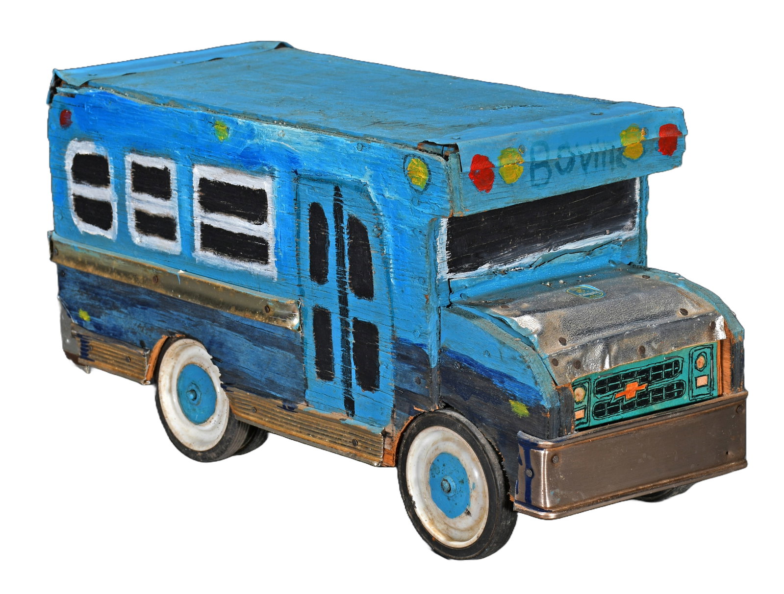 Big Earl Simmons. Boville Bus.: Big Earl Simmons. Boville Bus. Signed and titled. Paint, wood and mixed media construction. Excellent condition. 20.5" long x 10" h x 8" w. Est. $200-300. Ship: $65