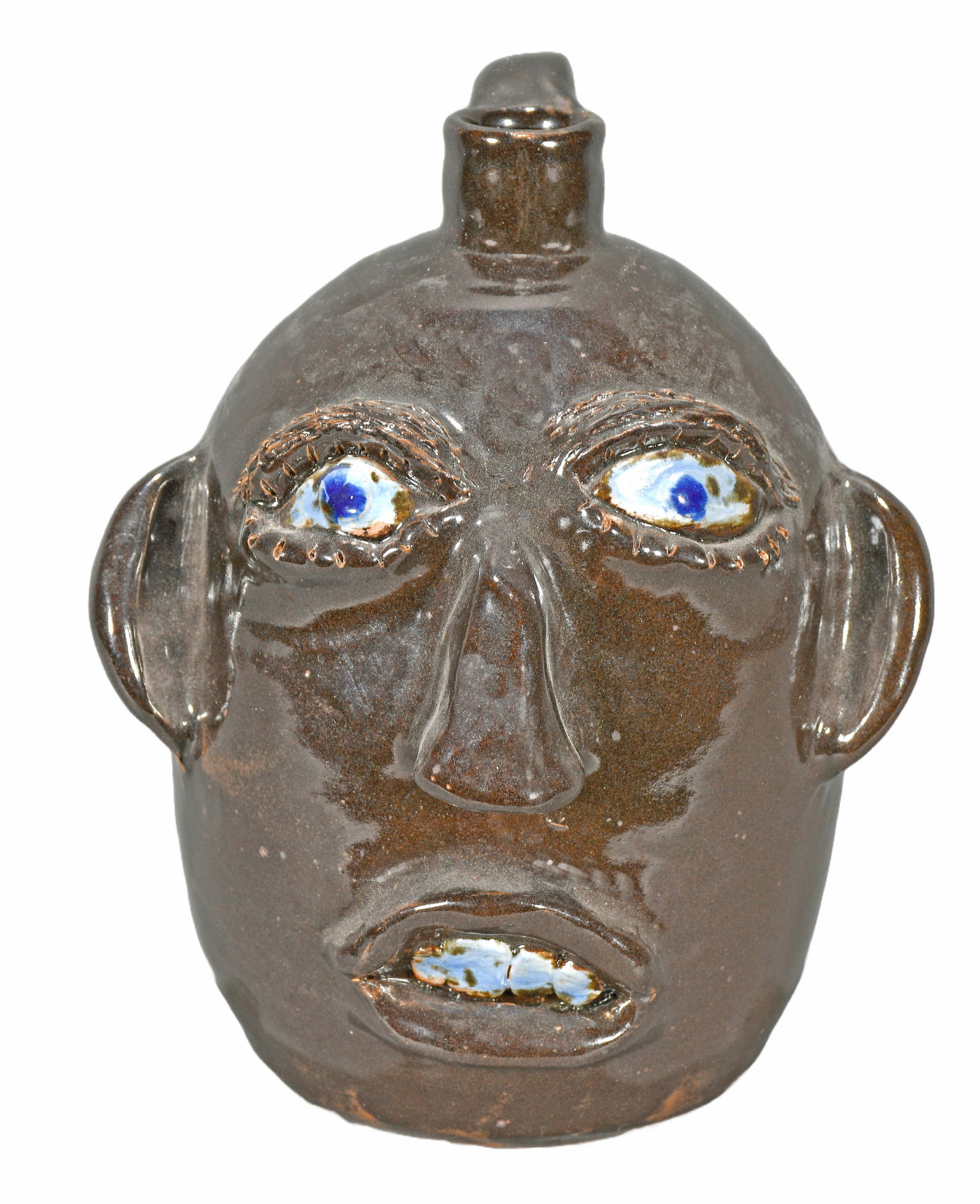 Jerry Brown. Blue Eyed Face Jug. (1 of 3)