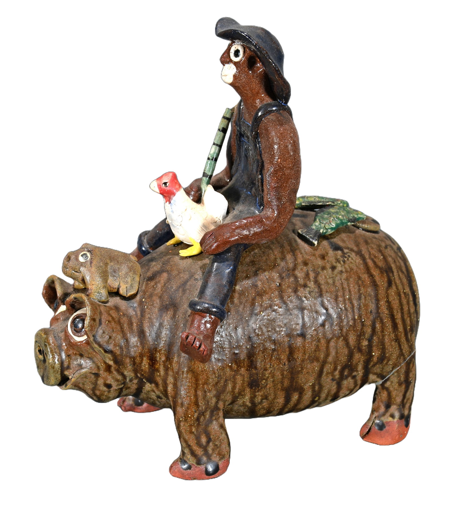 Steve Turpin. Man on a Pig.: Steve Turpin. Man on a Pig. 2022. Signed and dated. Minor loss, otherwise great condition. 10" h. Est. $100-200. Ship: $45