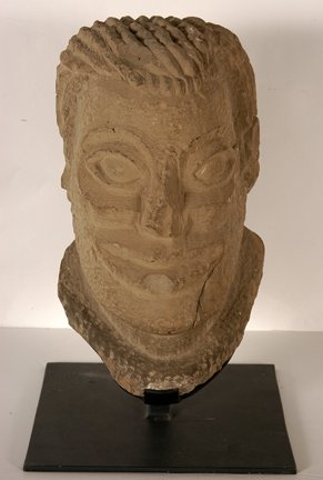 Limestone Carved Head.: Unknown 1776 Limestone Carved Head. Not signed, but dated on bottom, 1776. Carved stone. Chip in lip and nose, otherwise great condition. 12”h x 12” x 8”. Provenance: The Columbus Museum, Columb