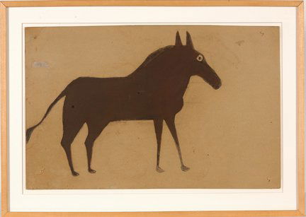 Bill Traylor. Horse.: Bill Traylor. Horse. c. 1940-42. Paint pigment and graphite on cardstock. Their is a slight visible sketch of a second horse head. Colors are strong. No fading. Excellent condition. Card stock does sh