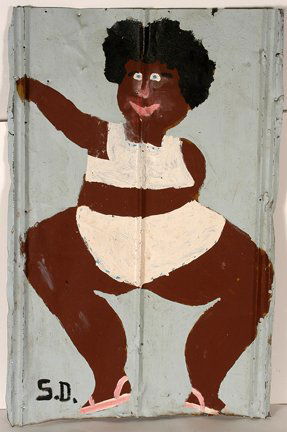 Sam Doyle. Island Beauty.: Sam Doyle. Island Beauty. Not dated, c. 1980’s. Initialed. Paint on found roofing tin. Excellent environmental condition. 26.5” w x x 42”h. Provenance: ex. Louanne LaRoche Collection. She purcha