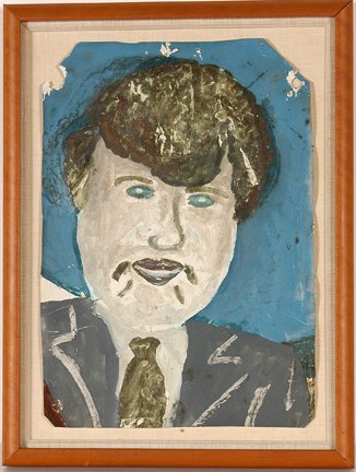 Sam Doyle. Bobby Kennedy.: Sam Doyle. Bobby Kennedy. c. 1980. Not signed. Housepaint on paper. Original nail holes in top corners from early environmental hanging, otherwise excellent condition. Provenance: The Private Collecti