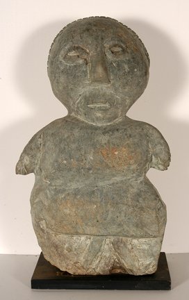 Raymond Coins. Masterpiece Carved Man.: Raymond Coins. Masterpiece Carved Man. Not signed or dated. Carved riverstone. Excellent condition. 23.5” x 12” x 7” including display stand. A Slotin Auction Favorite! Provenance: The Lynne Ing