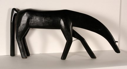 Minnie & Garland Adkins. Lg Black Horse.: Minnie & Garland Adkins. Large Black Horse. 1993. Signed and dated. Carved and painted wood. No repairs. Excellent condition. 34” w x 16” x 4”. Illustrated in Kathy Moses' Outsider Art of The So