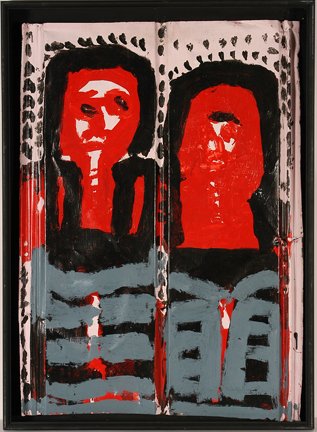 Mary T. Smith. Two Red Figures.: Mary T. Smith. Two Red Figures. c. 1980’s. Signed. Paint on tin. Excellent condition. Image is 26” w x 37”h. Frame is 29” w x 40” h. Provenance: Kelly Ludwig. Illustrated on page 70 Detour A