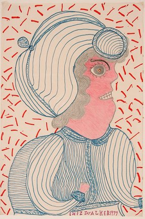 Inez Nathaniel Walker. Woman In Profile.: Inez Nathaniel Walker. Woman In Profile With Red Face. 1977. Crayon and graphite on paper. Signed and dated. Excellent condition. 12” w x 18”h. Est. $800-1,200. Ship: $45
