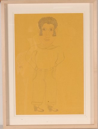Inez Nathaniel Walker. Cowboy.: Inez Nathaniel Walker. Cowboy. 1973. Signed and dated. Ink and colored pencil on yellow paper. Excellent condition. Image is 12” w x 17.5” h. Frame is 16” w x 22”h. Provenance: ex. Michael Hal